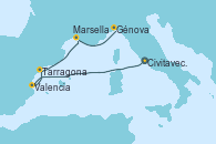 Visitando Civitavecchia (Roma), Valencia, Tarragona (España), Marsella (Francia), Génova (Italia)