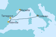 Visitando Civitavecchia (Roma), Valencia, Tarragona (España), Marsella (Francia)
