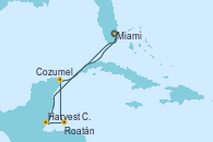 Visitando Miami (Florida/EEUU), Harvest Caye (Belize), Roatán (Honduras), Cozumel (México), Miami (Florida/EEUU)