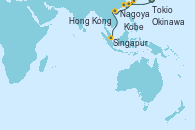 Visitando Tokio (Japón), Nagoya (Japón), Kobe (Japón), Okinawa (Japón), Hong Kong (China), Singapur