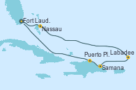 Visitando Fort Lauderdale (Florida/EEUU), Nassau (Bahamas), Labadee (Haiti), Samana (República Dominicana), Puerto Plata, Republica Dominicana, Fort Lauderdale (Florida/EEUU)