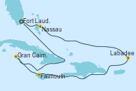 Visitando Fort Lauderdale (Florida/EEUU), Nassau (Bahamas), Labadee (Haiti), Falmouth (Jamaica), Gran Caimán (Islas Caimán), Fort Lauderdale (Florida/EEUU)