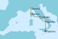 Visitando Palermo (Italia), Nápoles (Italia), Civitavecchia (Roma), Ajaccio (Córcega), Savona (Italia)