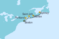 Visitando Boston (Massachusetts), Saint John (New Brunswick/Canadá), Sydney (Nueva Escocia/Canadá), Halifax (Canadá), Portland (Maine/Estados Unidos), Boston (Massachusetts)