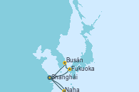 Visitando Shanghái (China), Fukuoka (Japón), Busán (Corea del Sur), Shanghái (China), Naha (Japón), Shanghái (China)