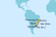 Visitando Río de Janeiro (Brasil), Buzios (Brasil), Isla Grande (Brasil), Paranaguá (Brasil), Itajaí (Brasil), Santos (Brasil) Visitando Río de Janeiro (Brasil), Buzios (Brasil), Isla Grande (Brasil), Paranaguá (Brasil), Itajaí (Brasil), Santos (Brasil)