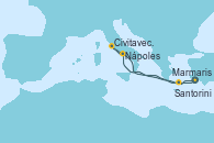 Visitando Marmaris (Turquía), Santorini (Grecia), Nápoles (Italia), Civitavecchia (Roma), Santorini (Grecia), Marmaris (Turquía)