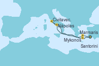 Visitando Marmaris (Turquía), Mykonos (Grecia), Nápoles (Italia), Civitavecchia (Roma), Santorini (Grecia), Marmaris (Turquía)