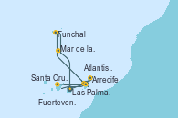Visitando Las Palmas de Gran Canaria (España), Arrecife (Lanzarote/España), Atlantis crest Oeste - Experiencia a bordo, Santa Cruz de Tenerife (España), Santa Cruz de Tenerife (España), Fuerteventura (Canarias/España), Funchal (Madeira), Mar de las islas Canarias - Experiencia a bordo, Las Palmas de Gran Canaria (España)