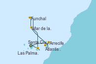 Visitando Santa Cruz de Tenerife (España), Santa Cruz de Tenerife (España), Arrecife (Lanzarote/España), Atlantis crest Oeste - Experiencia a bordo, Funchal (Madeira), Mar de las islas Canarias - Experiencia a bordo, Las Palmas de Gran Canaria (España), Santa Cruz de Tenerife (España)