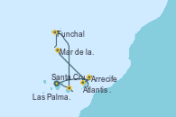Visitando Santa Cruz de Tenerife (España), Santa Cruz de Tenerife (España), Arrecife (Lanzarote/España), Atlantis crest Oeste - Experiencia a bordo, Funchal (Madeira), Mar de las islas Canarias - Experiencia a bordo, Las Palmas de Gran Canaria (España), Santa Cruz de Tenerife (España)