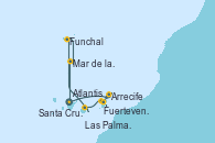 Visitando Santa Cruz de Tenerife (España), Santa Cruz de Tenerife (España), Arrecife (Lanzarote/España), Atlantis crest Oeste - Experiencia a bordo, Fuerteventura (Canarias/España), Las Palmas de Gran Canaria (España), Funchal (Madeira), Mar de las islas Canarias - Experiencia a bordo, Santa Cruz de Tenerife (España)