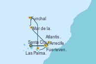 Visitando Santa Cruz de Tenerife (España), Santa Cruz de Tenerife (España), Fuerteventura (Canarias/España), Funchal (Madeira), Mar de las islas Canarias - Experiencia a bordo, Las Palmas de Gran Canaria (España), Arrecife (Lanzarote/España), Atlantis crest Oeste - Experiencia a bordo, Santa Cruz de Tenerife (España)