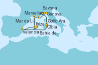 Visitando Savona (Italia), Olbia (Cerdeña), Golfo Aranci - Experiencia a bordo, Valencia, Bahía de Formentera - Experiencia a bordo, Ibiza (España), Ibiza (España), Marsella (Francia), Mar de Liguria - Experiencia a bordo, Génova (Italia)