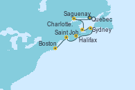 Visitando Quebec (Canadá), Quebec (Canadá), Saguenay (Canadá), Charlottetown (Canadá), Sydney (Nueva Escocia/Canadá), Halifax (Canadá), Saint John (New Brunswick/Canadá), Boston (Massachusetts)