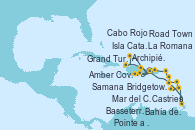 Visitando La Romana (República Dominicana), Mar del Caribe - Experiencia a bordo, Castries (Santa Lucía/Caribe), Bridgetown (Barbados), Pointe a Pitre (Guadalupe), Bahía de Guadalupe - Experiencia a bordo, Bahía de Guadalupe - Experiencia a bordo, Basseterre (Antillas), Road Town (Isla Tórtola/Islas Vírgenes), La Romana (República Dominicana), Isla Catalina (República Dominicana), Bahía de Catalina - Experiencia a bordo, Samana (República Dominicana), Grand Turks(Turks & Caicos), Archipiélago de las Islas Turcas y Caicos -Experie, Amber Cove (República Dominicana), Cabo Rojo, La Romana (República Dominicana)