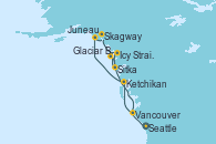 Visitando Seattle (Washington/EEUU), Ketchikan (Alaska), Juneau (Alaska), Skagway (Alaska), Icy Strait Point (Alaska), Sitka (Alaska), Glaciar Bay (Alaska), Vancouver (Canadá)