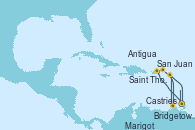 Visitando Bridgetown (Barbados), San Juan (Puerto Rico), Saint Thomas (Islas Vírgenes), Marigot (St Martín/Antillas Holandesas), Antigua (Antillas), Castries (Santa Lucía/Caribe), Bridgetown (Barbados)