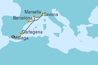 Visitando Málaga, Cartagena (Murcia), Marsella (Francia), Savona (Italia), Barcelona Visitando Málaga, Cartagena (Murcia), Marsella (Francia), Savona (Italia), Barcelona