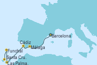 Visitando Barcelona, Málaga, Cádiz (España), Las Palmas de Gran Canaria (España), Funchal (Madeira), Santa Cruz de Tenerife (España)
