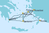 Visitando Lavrio (Grecia)Mykonos (Grecia), Kusadasi (Efeso/Turquía), Patmos (Grecia), Santorini (Grecia), Lavrio (Grecia), Mykonos (Grecia), Kusadasi (Efeso/Turquía), Patmos (Grecia), Rodas (Grecia), Santorini (Grecia), Lavrio (Grecia)