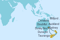 Visitando Sydney (Australia), Auckland (Nueva Zelanda), Tauranga (Nueva Zelanda), Christchurch (Nueva Zelanda), Dunedin (Nueva Zelanda), Dusky Sound (Nueva Zelanda), Doubtful Sound (Nueva Zelanda), Milfjord Sound (Nueva Zelanda), Sydney (Australia) Visitando Sydney (Australia), Auckland (Nueva Zelanda), Tauranga (Nueva Zelanda), Christchurch (Nueva Zelanda), Dunedin (Nueva Zelanda), Dusky Sound (Nueva Zelanda), Doubtful Sound (Nueva Zelanda), Milfjord Sound (Nueva Zelanda), Sydney (Australia)