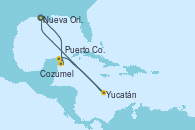 Visitando Nueva Orleans (Luisiana), Cozumel (México), Puerto Costa Maya (México), Yucatán (Progreso/México), Nueva Orleans (Luisiana)