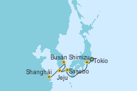 Visitando Tokio (Japón), Shimizu (Japón), Sasebo (Japón), Jeju (Corea del Sur), Busán (Corea del Sur), Shanghái (China)