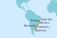 Visitando Río de Janeiro (Brasil), Ilhabela (Brasil), Buenos aires, Montevideo (Uruguay), Camboriu, Brazil, Angra dos Reis (Brasil), Río de Janeiro (Brasil)