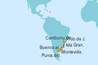 Visitando Río de Janeiro (Brasil), Buenos aires, Montevideo (Uruguay), Punta del Este (Uruguay), Camboriu, Brazil, Isla Grande (Brasil), Río de Janeiro (Brasil)