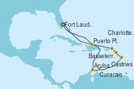 Visitando Fort Lauderdale (Florida/EEUU), Puerto Plata, Republica Dominicana, Aruba (Antillas), Curacao (Antillas), Castries (Santa Lucía/Caribe), Basseterre (Antillas), Charlotte Amalie (St. Thomas), Fort Lauderdale (Florida/EEUU)