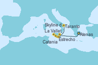 Visitando Atenas (Grecia), La Valletta (Malta), Estrecho de Sicilia - Experiencia a Bordo, Estrecho de Sicilia - Experiencia a Bordo, Catania (Sicilia), Skyline del Etna - Experiencia a bordo, Taranto (Italia)