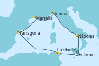 Visitando Palermo (Italia), La Goulette (Tunez), Tarragona (España), Marsella (Francia), Génova (Italia), Nápoles (Italia), Palermo (Italia)