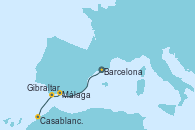 Visitando Barcelona, Barcelona, Barcelona, Málaga, Gibraltar (Inglaterra), Casablanca (Marruecos)