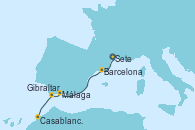 Visitando Sete (Francia), Barcelona, Barcelona, Málaga, Gibraltar (Inglaterra), Casablanca (Marruecos)