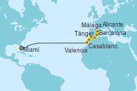 Visitando Miami (Florida/EEUU), Casablanca (Marruecos), Tánger (Marruecos), Málaga, Alicante (España), Valencia, Barcelona