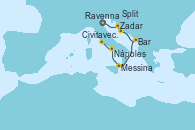Visitando Ravenna (Italia), Zadar (Croacia), Split (Croacia), Bar ( Montenegro), Messina (Sicilia), Nápoles (Italia), Civitavecchia (Roma)