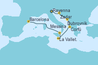Visitando Ravenna (Italia), Zadar (Croacia), Dubrovnik (Croacia), Corfú (Grecia), La Valletta (Malta), Messina (Sicilia), Barcelona