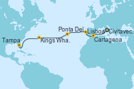 Visitando Civitavecchia (Roma), Cartagena (Murcia), Lisboa (Portugal), Ponta Delgada (Azores), Kings Wharf (Bermudas), Tampa (Florida)