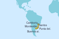 Visitando Santos (Brasil), Camboriu, Brazil, Punta del Este (Uruguay), Montevideo (Uruguay), Buenos aires, Santos (Brasil)