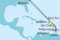 Visitando Baltimore (Maryland), Philipsburg (St. Maarten), Antigua (Antillas), Castries (Santa Lucía/Caribe), Bridgetown (Barbados), Isla Dominica (Caribe), San Cristóbal y Nieves, Saint Thomas (Islas Vírgenes), Baltimore (Maryland)