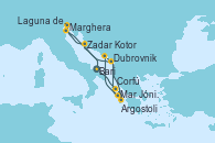 Visitando Bari (Italia), Corfú (Grecia), Argostoli (Grecia), Mar Jónico - Experiencia a bordo, Mar Jónico - Experiencia a bordo, Dubrovnik (Croacia), Kotor (Montenegro), Zadar (Croacia), Marghera (Venecia/Italia), Laguna de Venecia - Experiencia a bordo, Bari (Italia)