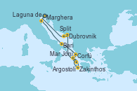 Visitando Marghera (Venecia/Italia)Laguna de Venecia - Experiencia a bordo, Bari (Italia), Corfú (Grecia), Mar Jónico - Experiencia a bordo, Mar Jónico - Experiencia a bordo, Zakinthos (Grecia), Argostoli (Grecia), Dubrovnik (Croacia), Split (Croacia), Marghera (Venecia/Italia)