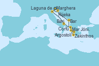 Visitando Marghera (Venecia/Italia)Laguna de Venecia - Experiencia a bordo, Bari (Italia), Corfú (Grecia), Mar Jónico - Experiencia a bordo, Mar Jónico - Experiencia a bordo, Zakinthos (Grecia), Argostoli (Grecia), Bar ( Montenegro), Rijeka (Croacia), Marghera (Venecia/Italia)