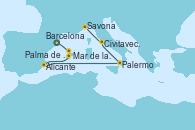 Visitando BarcelonaMar de las Baleares - Experiencia a bordo, Mar de las Baleares - Experiencia a bordo, Palma de Mallorca (España), Alicante (España), Palermo (Italia), Civitavecchia (Roma), Savona (Italia)