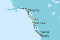 Visitando Seattle (Washington/EEUU), Ketchikan (Alaska), Sitka (Alaska), Skagway (Alaska), Juneau (Alaska), Victoria (Canadá), Seattle (Washington/EEUU)