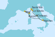Visitando Civitavecchia (Roma), La Spezia, Florencia y Pisa (Italia), Santa Margarita (Italia), Ajaccio (Córcega), Niza (Francia), Nápoles (Italia), Civitavecchia (Roma)