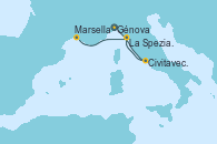 Visitando Génova (Italia), Civitavecchia (Roma), La Spezia, Florencia y Pisa (Italia), Marsella (Francia)