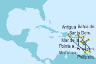 Visitando Pointe a Pitre (Guadalupe), Basseterre (Antillas), Mar de las Antillas - Experiencia a bordo, Philipsburg (St. Maarten), Santo Domingo (República Dominicana), Antigua (Antillas), Martinica (Antillas), Bahía de Martinica - Experiencia a bordo, Pointe a Pitre (Guadalupe)