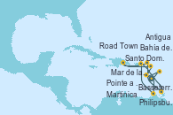 Visitando Pointe a Pitre (Guadalupe), Basseterre (Antillas), Mar de las Antillas - Experiencia a bordo, Philipsburg (St. Maarten), Road Town (Isla Tórtola/Islas Vírgenes), Santo Domingo (República Dominicana), Antigua (Antillas), Martinica (Antillas), Bahía de Martinica - Experiencia a bordo, Pointe a Pitre (Guadalupe)